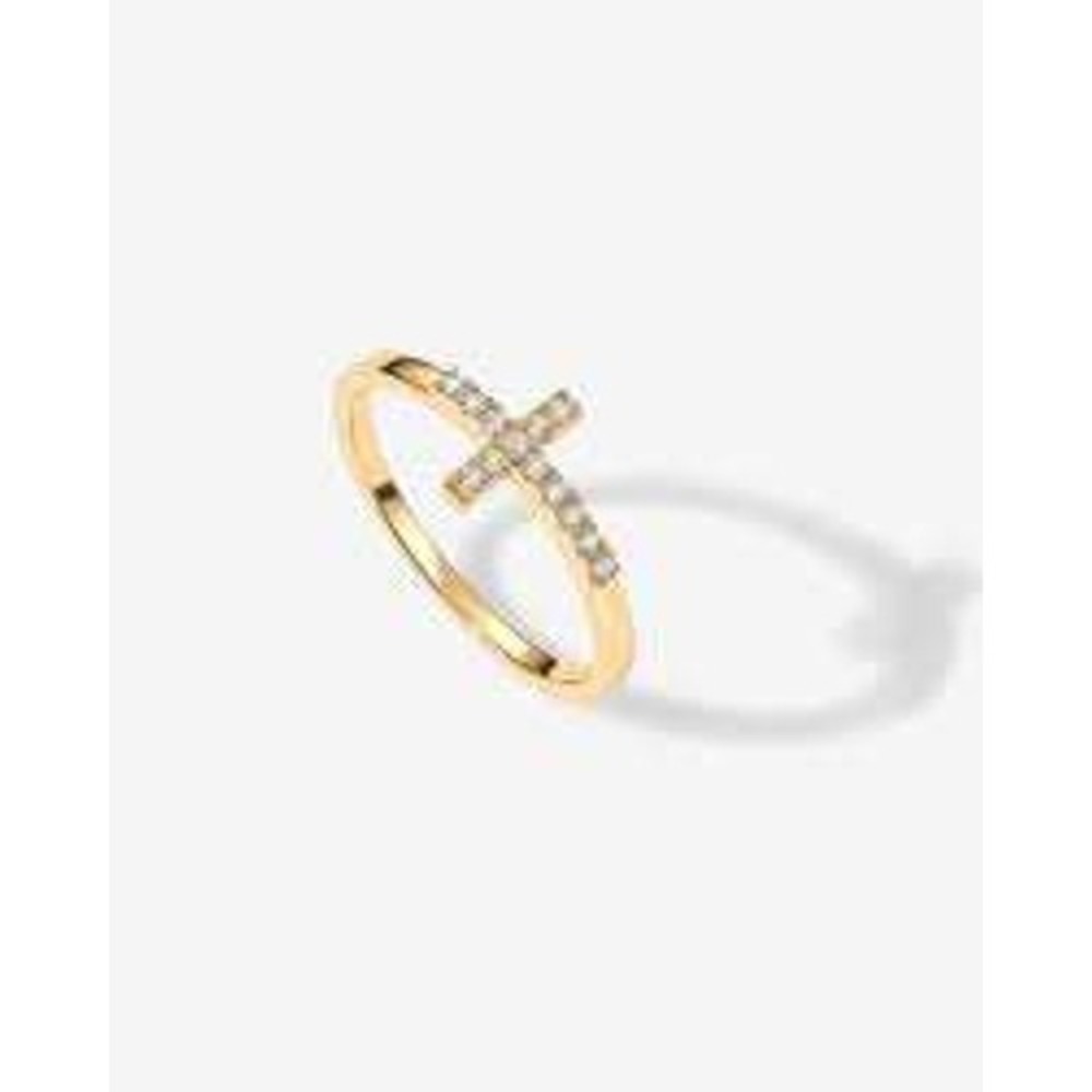 PAVOI 14K Gold Plated Cubic Zirconia Sideways Cross Ring Minimalist Gold Ring 6